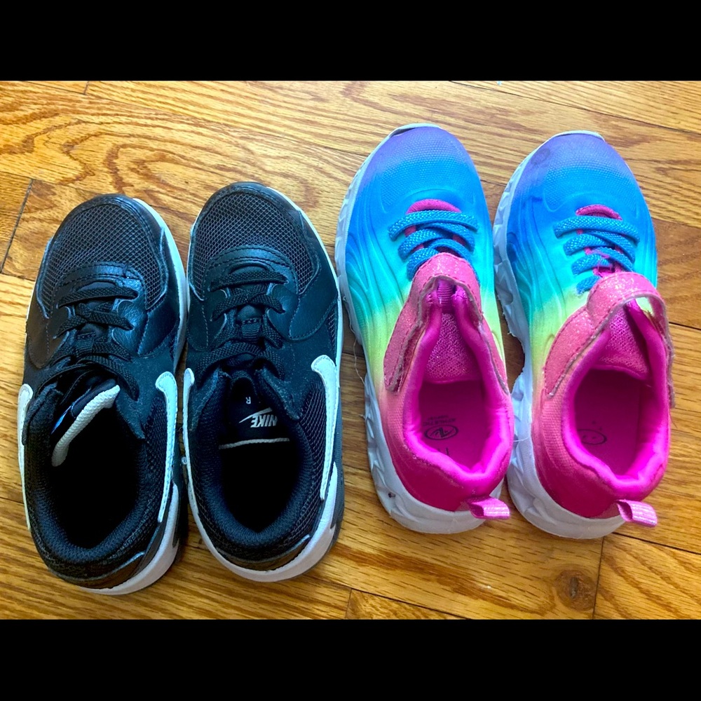 LOT of 2 Girls Size 11 Nike Air Max and Light Up Rainbow shoes